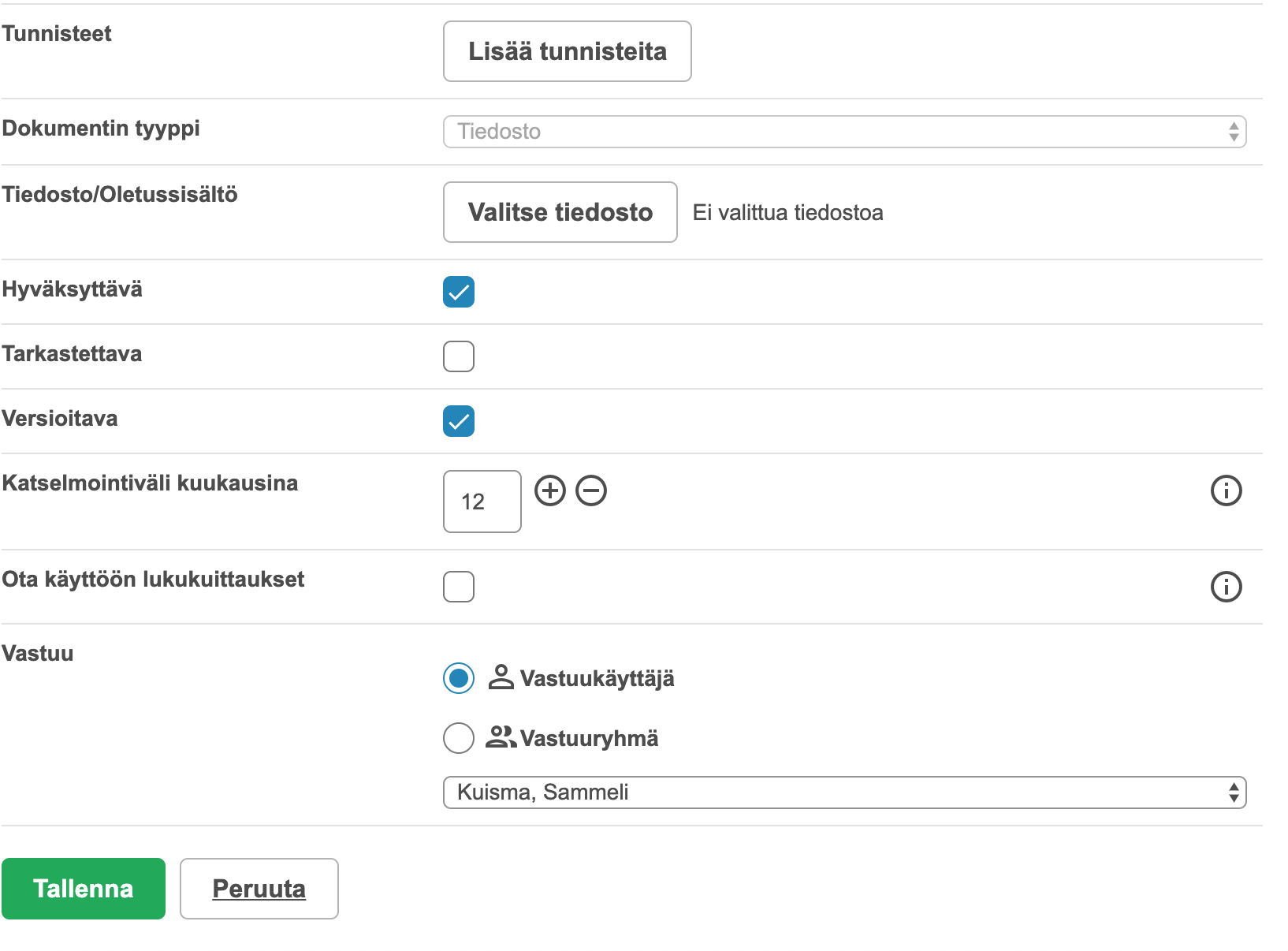 Dokumentin ominaisuudet IMS-ohjelmistossa