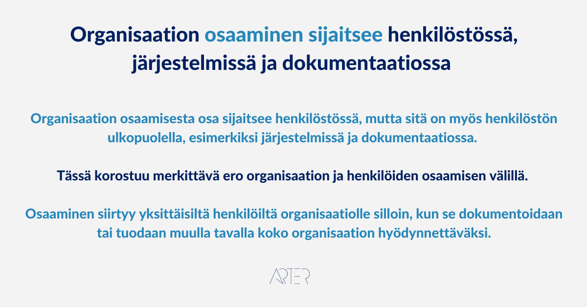 Millainen on oppiva organisaatio - Oppiminen sijaitsee henkilöstössä, järjestelmissä ja dokumentaatiossa, Markus Meurman Arter Oy