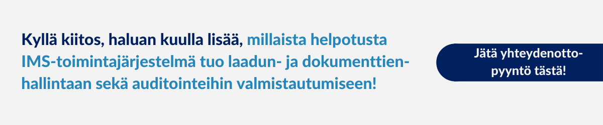 Yhteydenottopyyntö, laadunhallinta, dokumenttienhallinta ja auditoinnit, Arter Oy