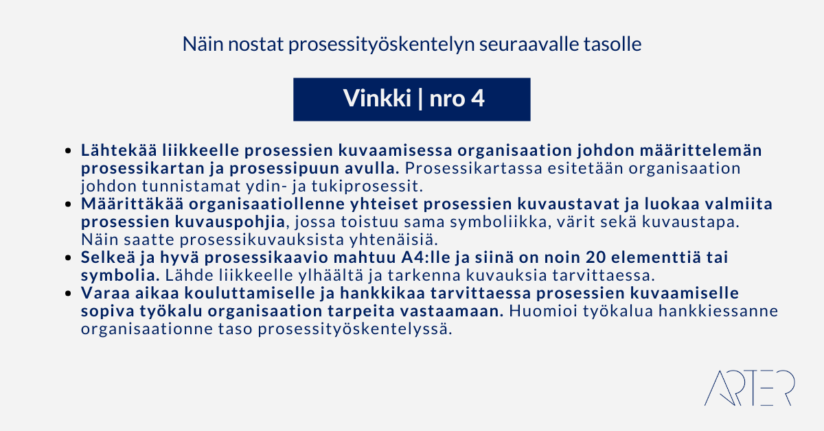 Näin nostat prosessityöskentelyn seuraavalle tasolle: Vinkki 4: Kuinka luoda organisaatiolle yhteiset prosessien kuvaustekniikat?