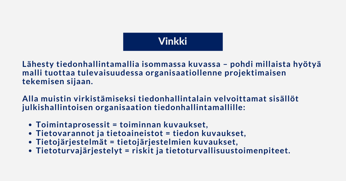 Tiedonhallintamalli, vinkki Arter Oy