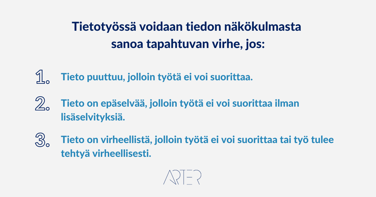 Tietotyössä tapahtuvat virheet, Arter Oy