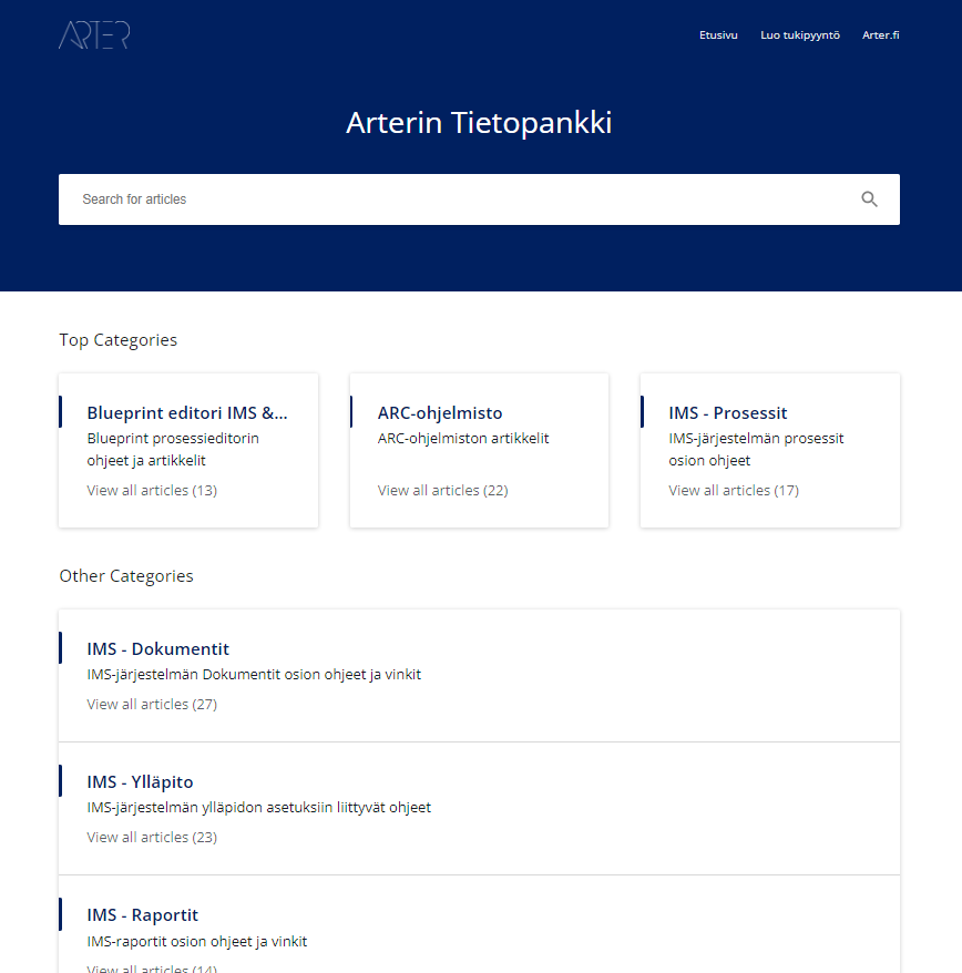 Arterin Tietopankki, ARC- ja IMS-ohjelmistot