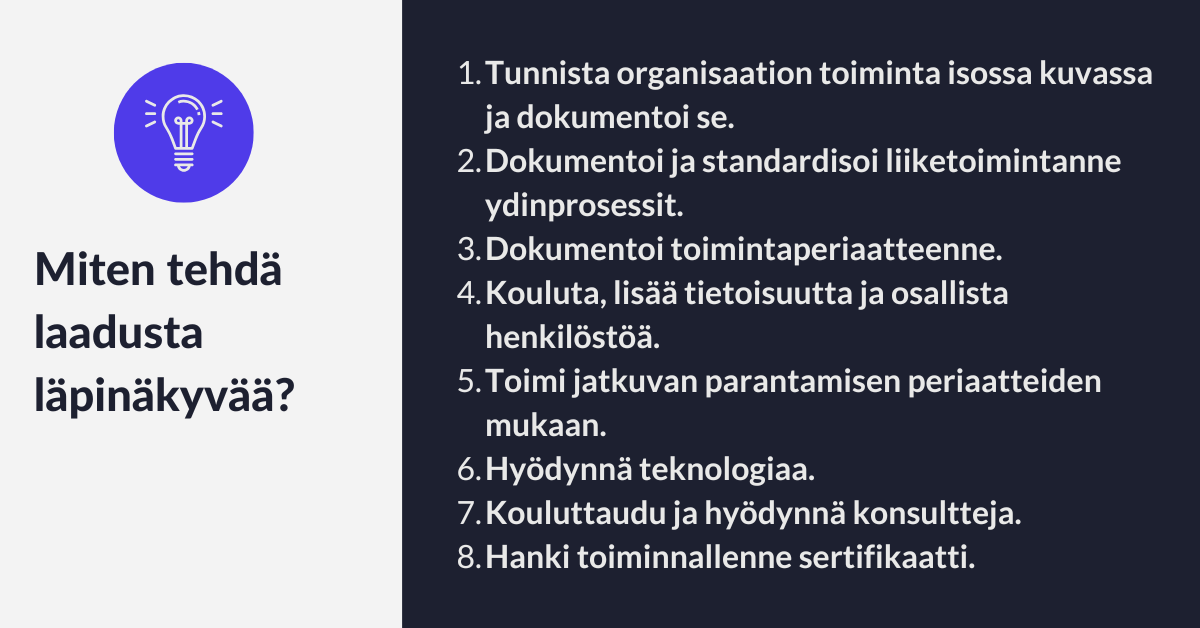 Miten tehdä laadusta läpinäkyvää, Arter Oy