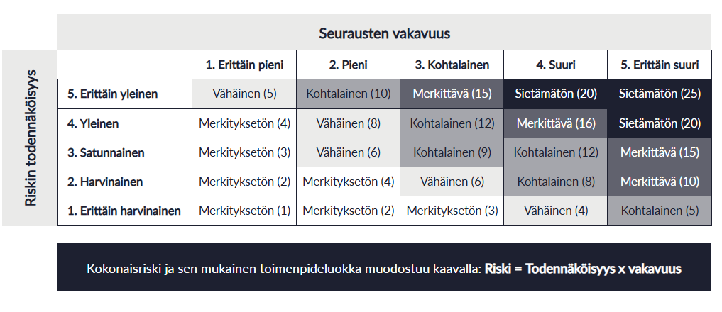 5 portainen riskienarviointitaulukko, Arter Oy